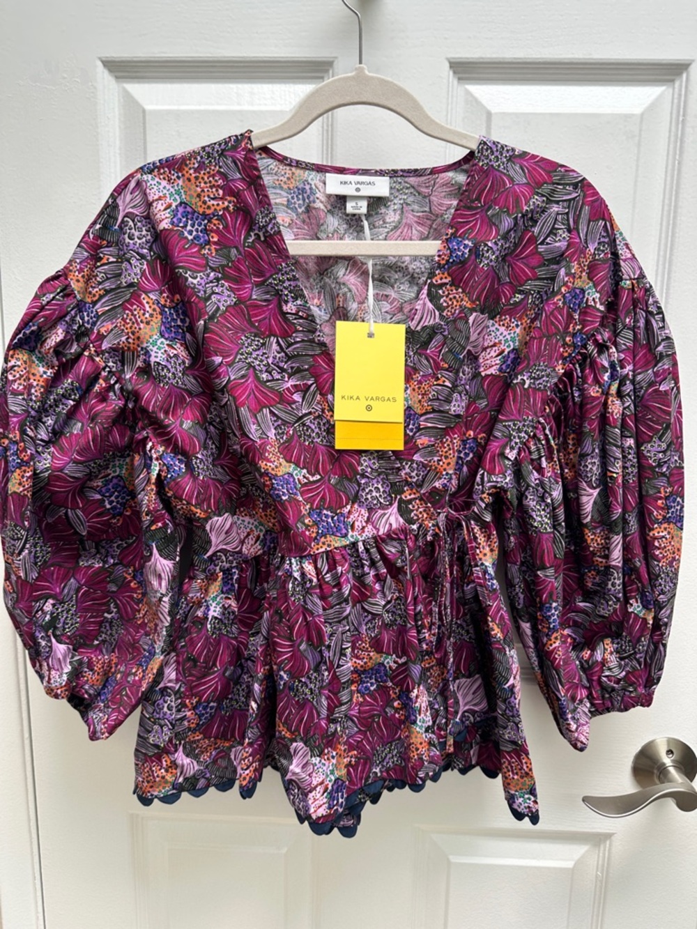 Kika Vargas Magenta Floral V-Neck Peplum Blouse